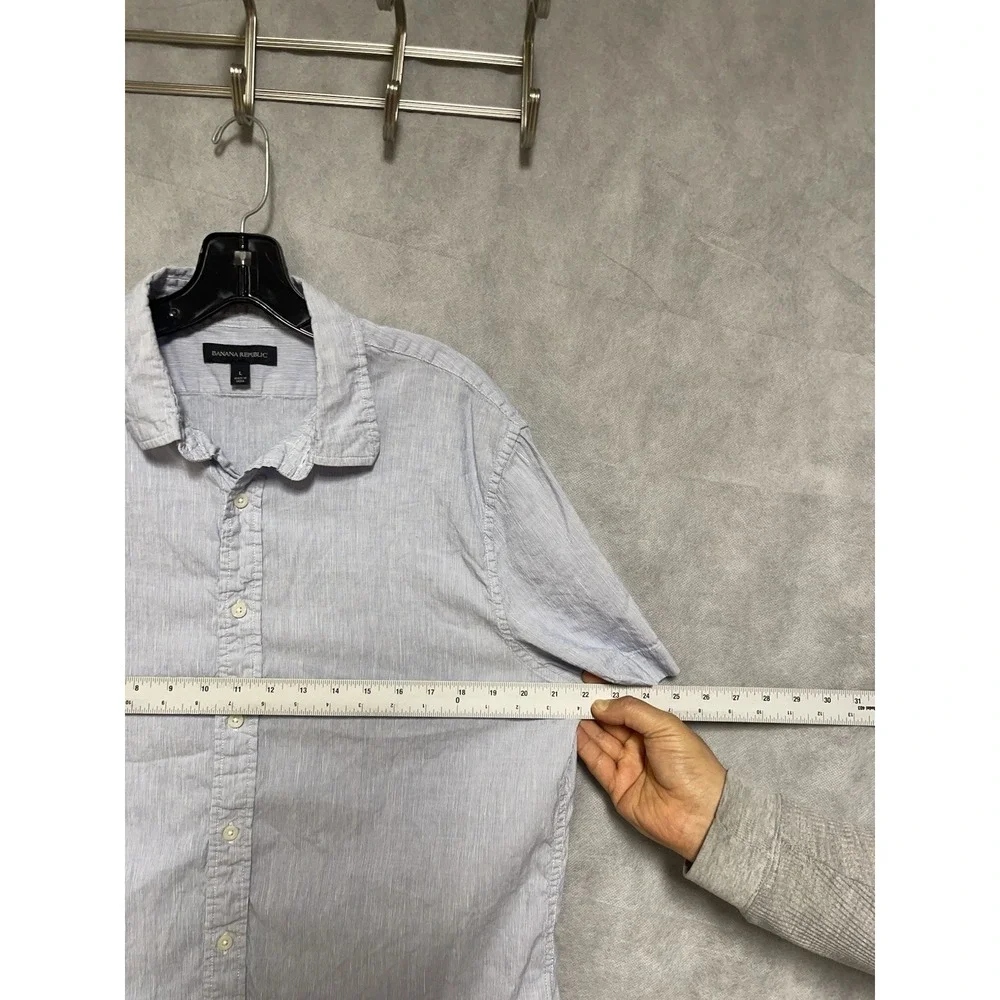 Banana Republic Shirt Men L Blue Linen Cotton‎ Button Up Casual Academia Preppy